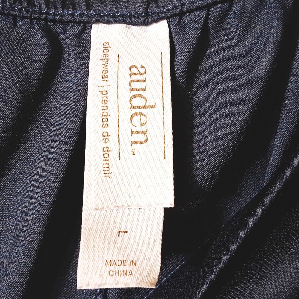 Auden Womens Navy Blue Satin Wide Leg Pajama Pants Sleepwear Size L Side Slits - Picture 6 of 6